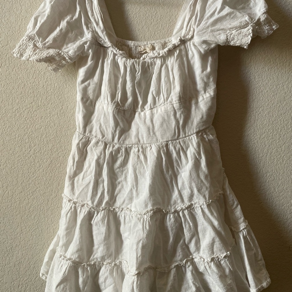 White Tiered Short Sleeve Dress